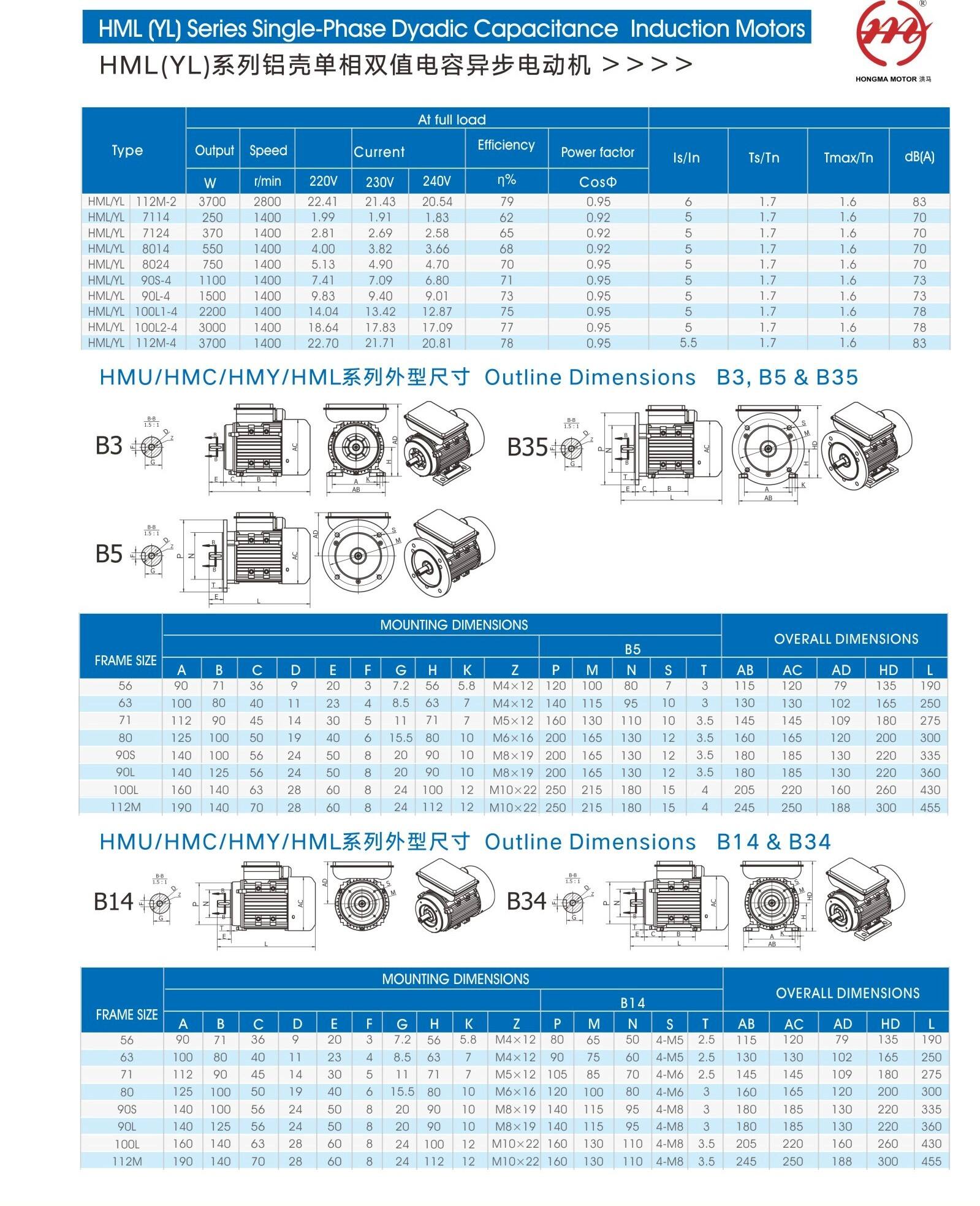 5hp 4kw Single Phase Electric Motors 3hp Single Phase Asynchronous Electric Motor Price 220V YL YC YCL details