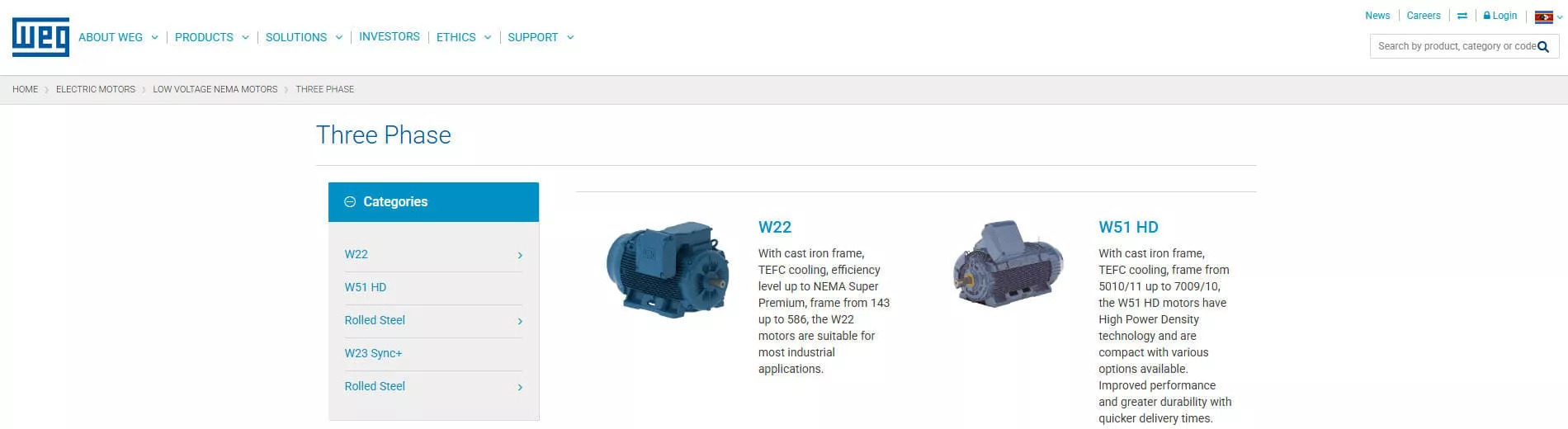 WEG 3 Phase Electric Motor Manufacturer