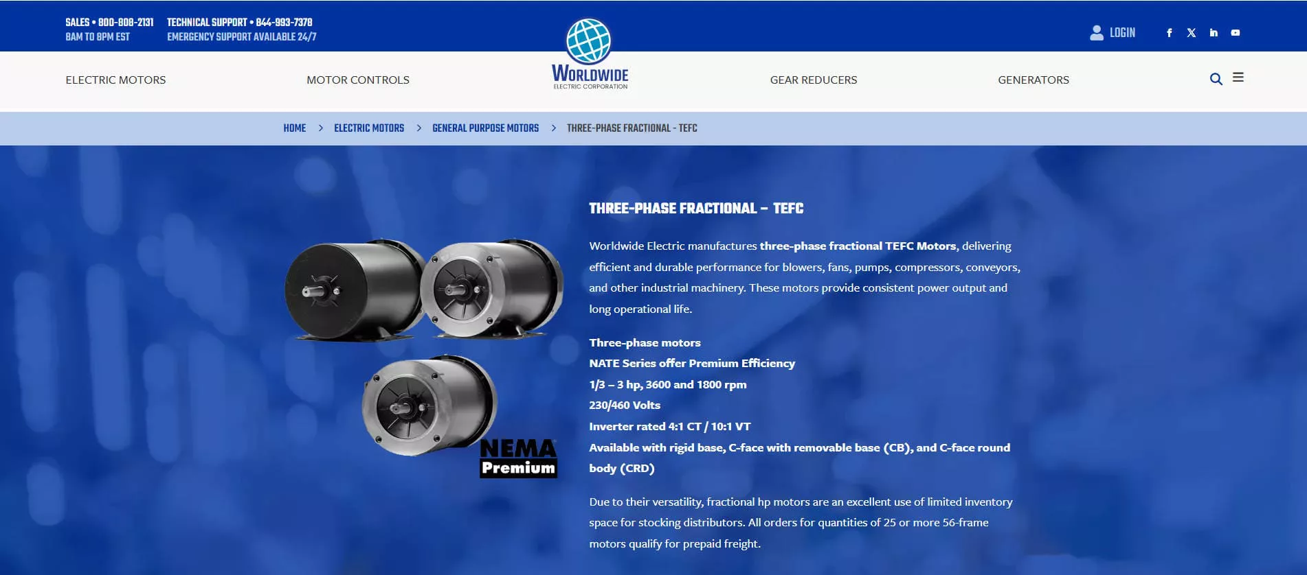 Worldwide Electric 3 Phase Motor Supplier